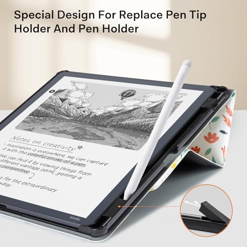 Image of CoBak Case for 11 inch Kindle Scribe 3rd Generation 2025, Kindle Scribe Colorsoft with Two Viewing Angles - All New PU Leather Cover with Auto Sleep Wake, Pen Holder. Flower Sea