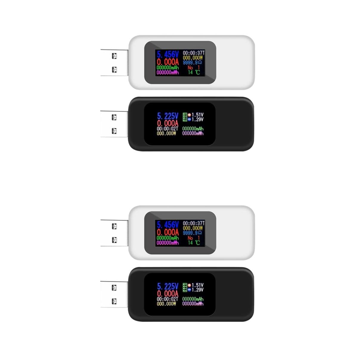 NUOBESTY 4pcs USB Voltmeter Ammeter Tester Black White Digital for Voltage Measurement Portable USB Power Tester for Charging Status Detection