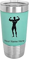 Vista 21 de LaserGram 20oz Vacuum Insulated Tumbler Mug, Bodybuilder, Personalized Engraving Included (Faux Leather, Gray)
