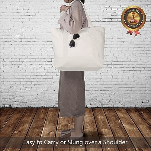 Image of TOPDesign 1-Pack Canvas Tote Bag with an External Pocket, Reusable Grocery Shopping Bag, Top Zipper Closure, Daily Essentials (Natural)