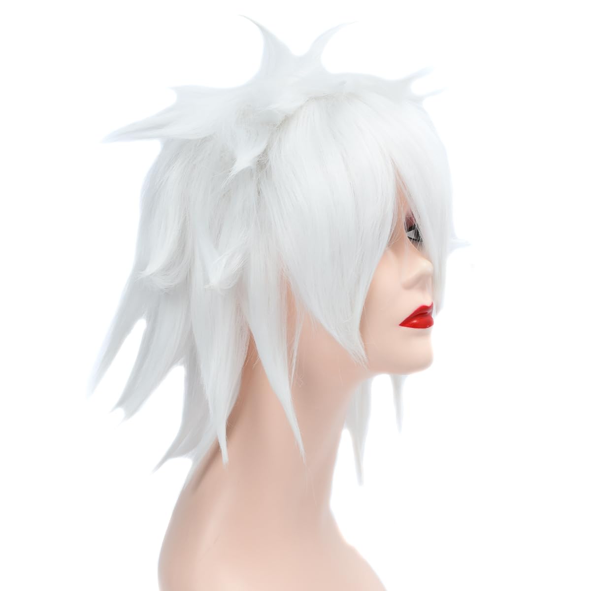 BUYOGET Anime Halloween Wig for Cosplay Party Synthetic Layered Short Hair Wigs with Bangs Natural White, #1001 Natural White, 8 inch - Image 2