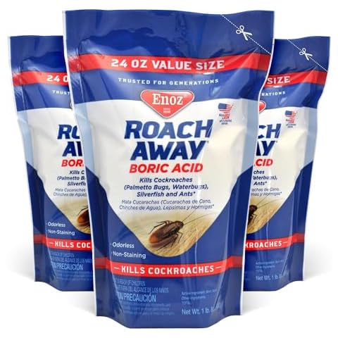 Enoz Roach Away Boric Acid Powder - Kills Cockroaches, Silverfish, and Ants - (3 Pack) 24 oz Bag Cover