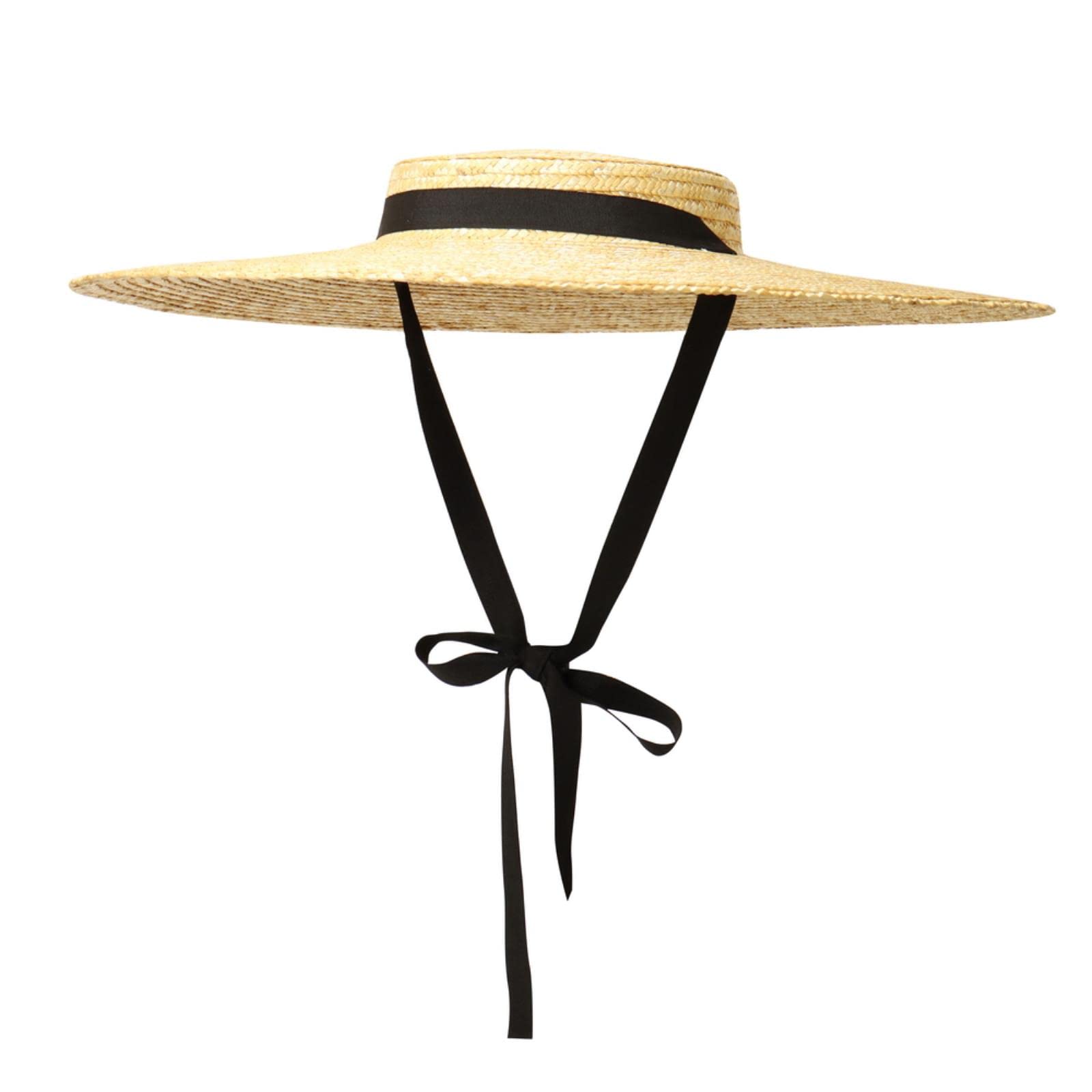 EPERDE Chapeau De Paille Vintage Large Bord Femme - Chapeau Plage Été Haut Plat - Couronne Peu Profonde Osier Ruban