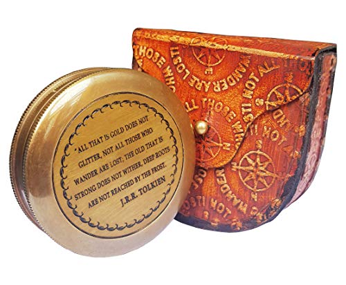Brass Nautical - Brass Compass with Leather Case J.R.R. Tolkien Directional Magnetic LOTR Compass for Graduation Day Navigation/Pocket Compass for Camping, Hiking, Touring/Gift for Him - Thumbnail 5