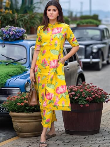 Image of GoSriKi Women's Rayon Viscose Printed A-Line Kurta with Pant