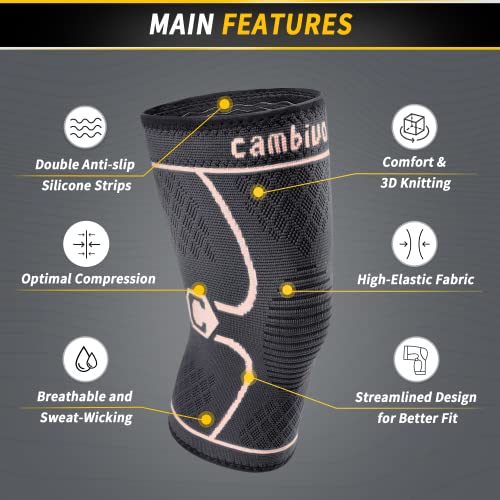 Image of CAMBIVO 2 Pack Knee Brace, Knee Compression Sleeve for Men and Women, Knee Support for Running, Workout, Gym, Hiking, Sports (Pink, Small)