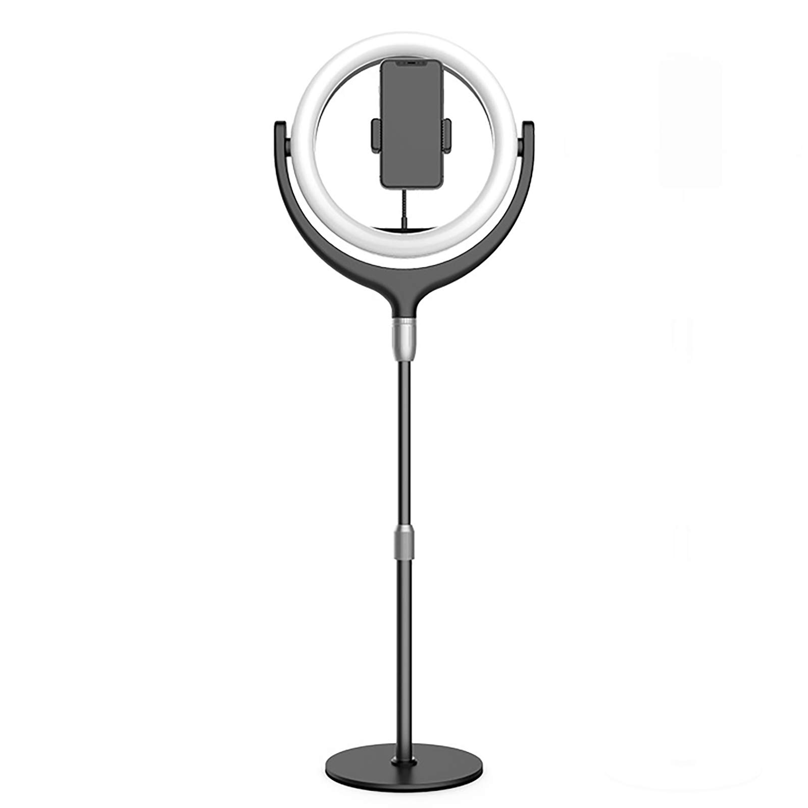 12 en selfie anillo de luz con soporte para teléfono celular, teléfono flexible Clamp, hierro placa base, el soporte de iluminación ajustable para la fotografía de vídeo en vivo y maquillaje,Negro