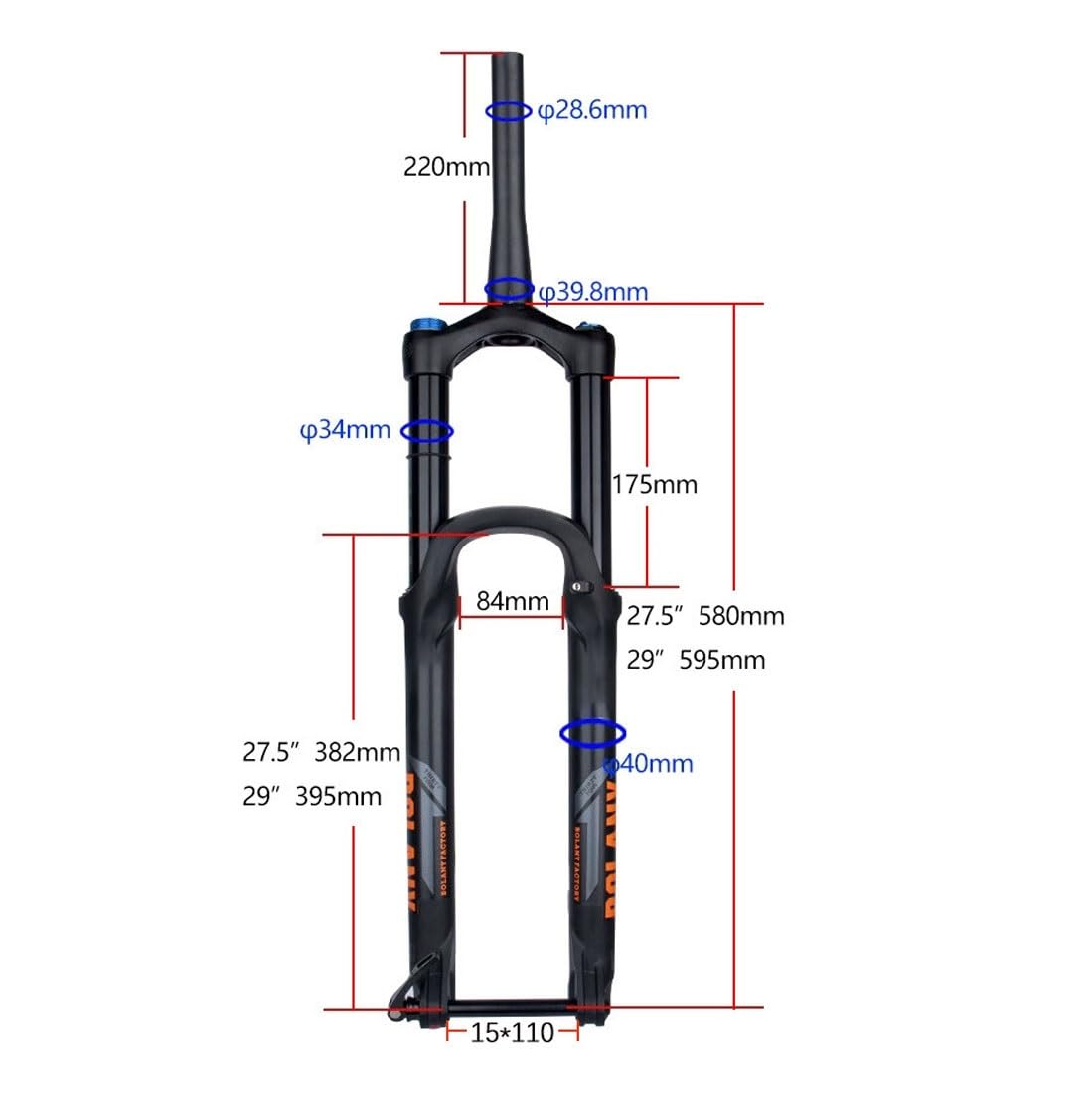 27,5 29 Mountainbike Federgabel Federweg 160mm XC/AM MTB Luftgabel Zugstufeneinstellung 1-1/2 Konische Gabel Steckachse 15 * 110mm Boost，mit Schloss(Black,27.5inch)