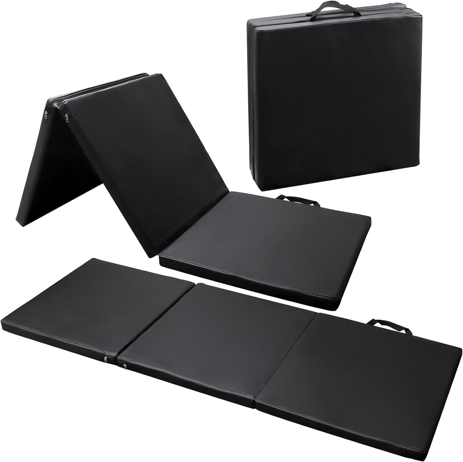 IRIS Tri-Fold Gymnastics Mat, 6' x 2' PU Leather Thick Tumbling Mat with Carrying Handles, Non-Slip Exercise Mats for Home Fitness, Aerobics, Stretching, Yoga, Core Workouts and Martial Arts