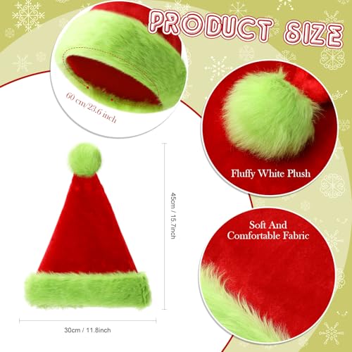 Image of 20 Pcs Santa Hats Bulk Plush Christmas Hats for Adults Women Men Holiday Party Costume(Red and Fluorescent Green)