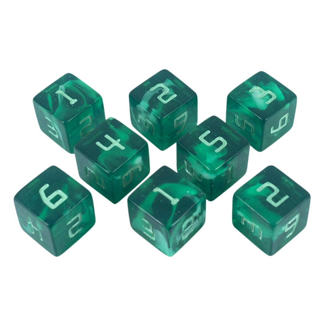 Starfarer Sci-Fi D6 Dice - 'Quasar' - Dark Green with White Swirls