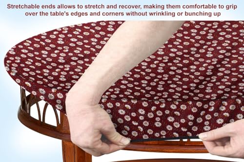 Image of The Furnishing Tree Elastic Oval Center Table Cover WxL 16x48 in Inches Polyester Floral Pattern Red White