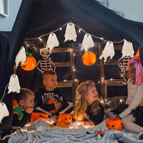 Halloween Deko Fenster Hängende Geister - 10 Stück Weißer Niedliche Fliegende Geist, 3M Mini Horror Türvorhang, Halloween Deko Innen Outdoor Gespenster für Kinder Party Garten Wand Terrasse Hof