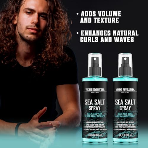 Image of Viking Revolution Sea Salt Spray for Hair Men - Hair Texturizing Sprays with Kelp, Aloe Vera & Red Algae Extract - Surf Sprays to Add Volume and Texture- Sea Salt for Men Beach Hair Spray (2 pack)