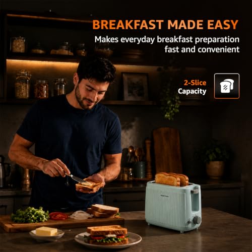 Image of Amazon Basics Pop-Up Toaster 2 Slice 600W | 7 Browning Levels | Auto Pop-Up & Auto Shut-Off | Mid-Cycle Cancel Function | Cool-Touch Housing | Dust Cover | Green | BIS Certified