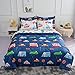 Wajade Cartoon Cars Comforter Set Bed in A Bag Twin Size Colorful Cars Bus Van Traffic Lights Bedding Set for Boys Kids (1 Comforter, 1 Flat Sheet, 1 Fitted Sheet, 2 Pillowcase and 2 Pillow Sham)