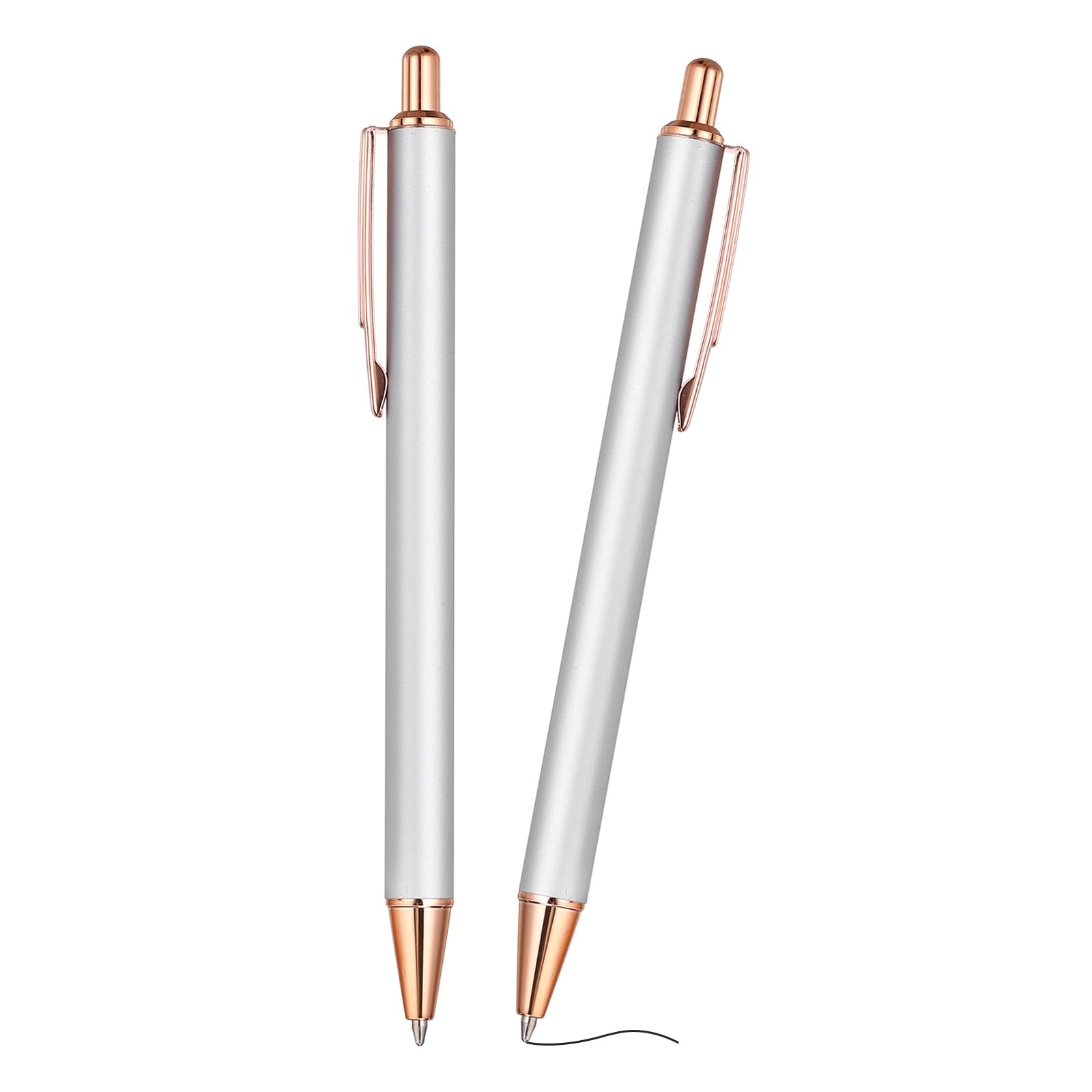 PATIKIL 2Pcs Fancy Pens for Women, Medium Point 1.0mm Black Ink Glitter Ballpoint Pen Metal Retractable Journaling Ballpoint for Gifts Office Journaling, Silver