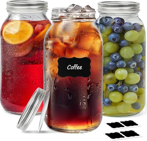 Image of ComSaf Half Gallon Mason Jar 64oz 3Pcs, Wide Mouth Mason Jars with Lids and Seal Bands, Large Glass Canning Jars for Suntea, Pickling, Sourdough, Fermentation, Salad, Meal Prep, Food Pantry Storage