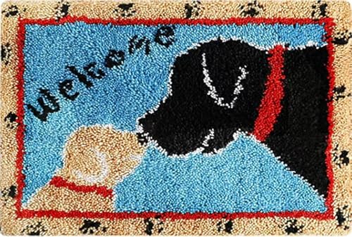 Howie's Latch Hook Kits for Adults, DIY Latch Hook Kit Rug Crochet Yarn, Color Preprinted Pattern Embroidery Decoration(Dogs-Welcome, 19.69 x 14.96 inch)