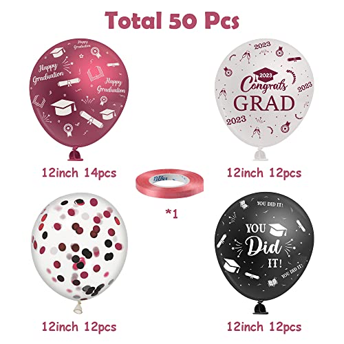 Haooryx 50Pcs Graduation Party Balloons Kit, Class Of 2023 Graduate Decoration Congrats Grad Confetti Latex Balloon Decor Supplies For School Prom Graduate Celebration (Cherry Red, Black And White) #TOP1