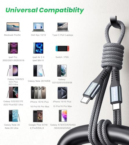Image of Verilux 2Pcs PD 100W Type C Cable Fast Charging, 6.6Ft /2M Braided C Type Charger Cable, 480Mbps Data Transfer USB C to C for iPhone 17 /17 Pro /17 Pro Max /16 /15, Galaxy S25 /S24 /S23, More USB C Equipment