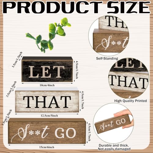 Image of Moucuny 4 Pcs Bathroom Shelf Decor Sign Farmhouse Bathroom Decor and Accessories Rustic Eucalyptus Leaves Wood Block Sign Gift Let That Shit Go Funny Farmhouse Table Centerpiece for Home Office Toilet