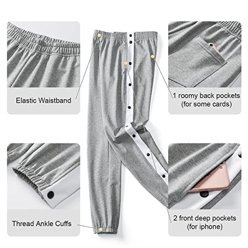 Chrisuno Men's Tear Away Basketball Pants Athletic High Split Snap Button Casual Post-Surgery Sweatpants With Pockets Light Grey 2Xl #TOP3
