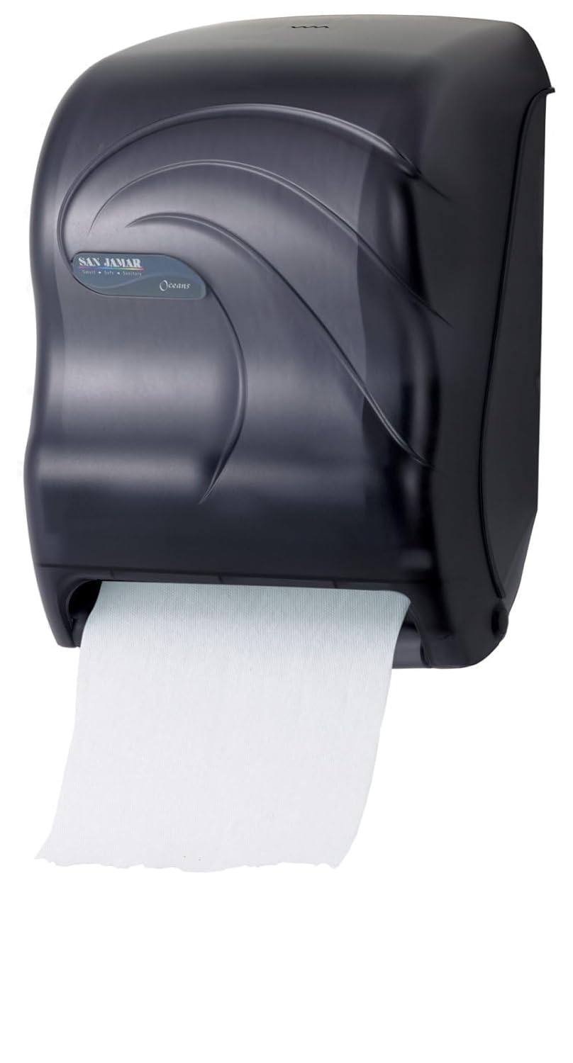San Jamar Oceans Paper Towel Dispenser, Smart Essence Automatic Batter Operated Roll Towel Dispenser for Bathroom, Kitchens, and Restaurants, Plastic, 10 X 14.75 X 12.50 Inches, Black Pearl