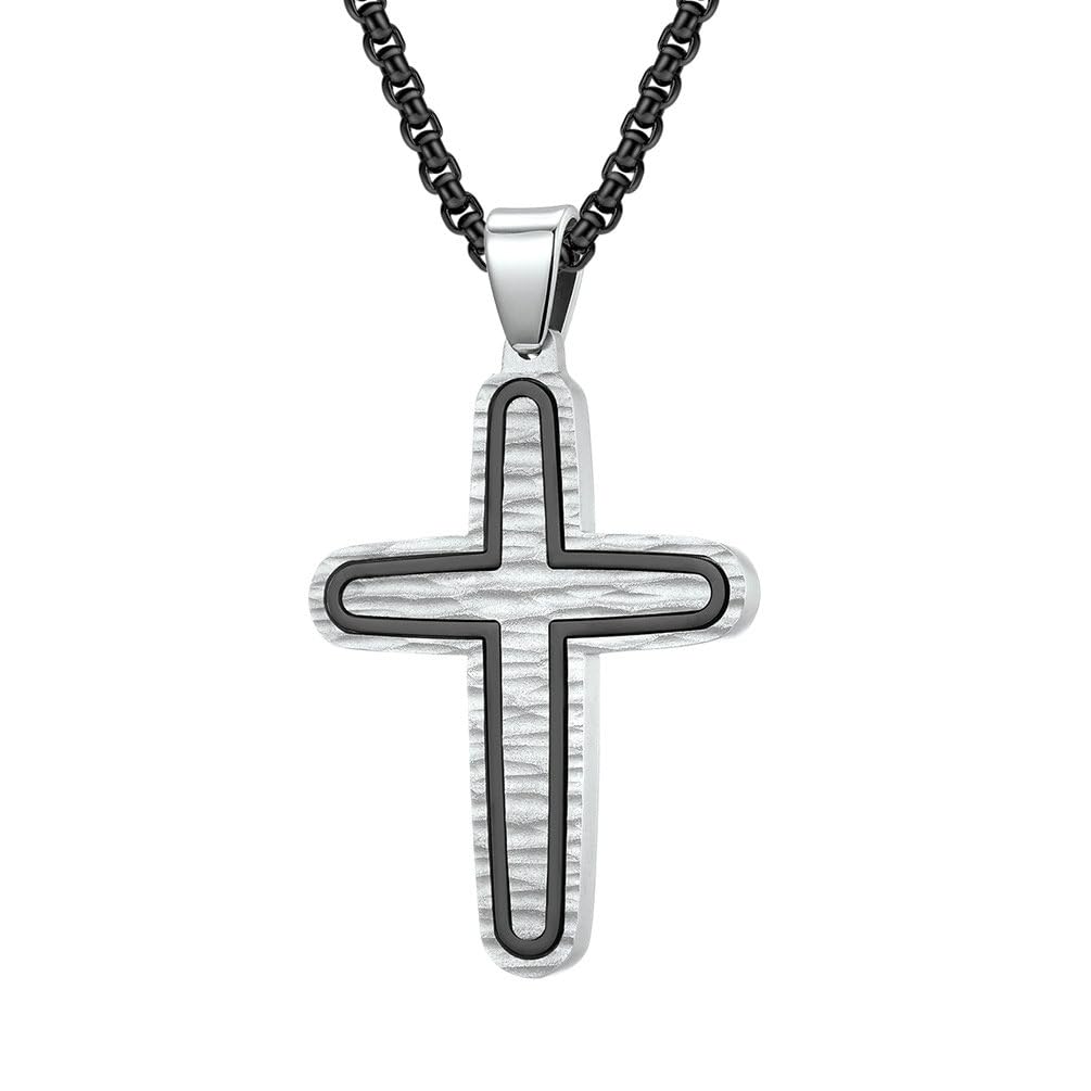 Collana con Ciondolo Donna in Acciaio Nero Collana Pendentes Struttura A Doppia Croce