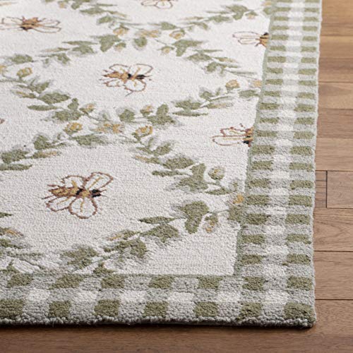 SAFAVIEH-Chelsea-Collection-Accent-Rug-26-x-4-Ivory-Green-Hand-Hooked-French-Country-Wool-Ideal-for-High-Traffic-Areas-in-Entryway-Living-Room-Bedroom-HK55A SAFAVIEH Chelsea Collection Accent Rug 26 x 4 Ivory Green Hand Hooked French Country Wool Ideal for High Traffic Areas in Entryway Living Room Bedroom HK55A