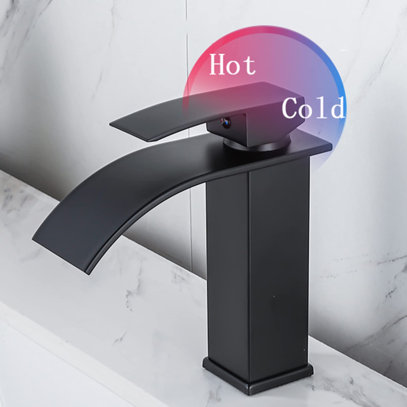 Waschbeckenarmatur mit Wasserfallfunktion, Edelstahlarmatur, Einhebelmischer für Warm- und Kaltwasser, goldfarben, kurz (Farbe: Chromo, Größe: Hoch)