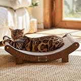 FUKUMARU Cat Scratcher Bed Sisal, 23.6 Inch Durable Scratching Bed for Indoor Cats, Large Cat Scratch Pad, 100% Natural Sisal Hammock, Solid Wood Frame Lounger Chair for Sleep & Scratch (Brown)
