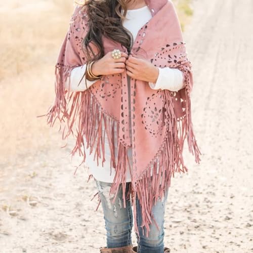 Bufanda de poncho para mujer con flecos sueltos capa de punto elegante 3
