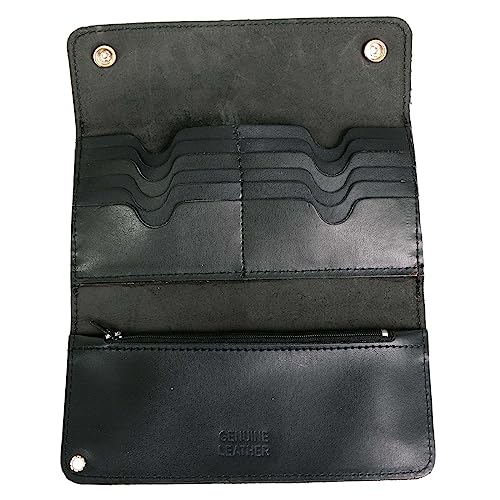Image of Milwaukee Leather MLW7889 Men's 7.5 inch Black Premium Leather Soft Biker Wallet - Bi-Fold Anti-Theft Stainless Steel Chain