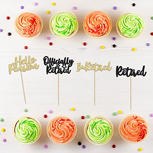 36 Pieces Happy Retirement Cupcake Toppers Retirement Food Picks Gold Black Glitter Retired Cupcake Picks Retirement Theme Party Cake Decorations For Retirement Theme Party Supplies #TOP2