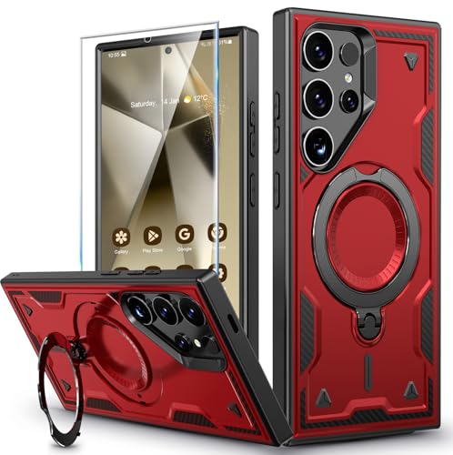 Image of for Samsung Galaxy S24 Ultra Case Magnetic with stand, with Mag-Safe, with Screen Protector, Wireless Charging, Shockproof for Samsung S24 Ultra 5G Phone Case, Ring Holder Cover, for Samsung S24 Ultra