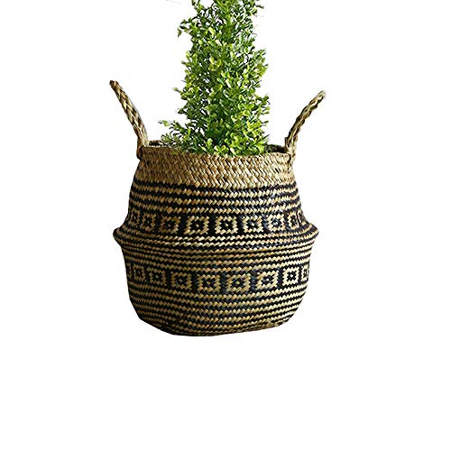 Szetosy - Cesta de junco marino natural tejida a mano, con asa, para almacenar juguetes, ropa sucia o como maceta, Estilo#5, 22CMx20CM