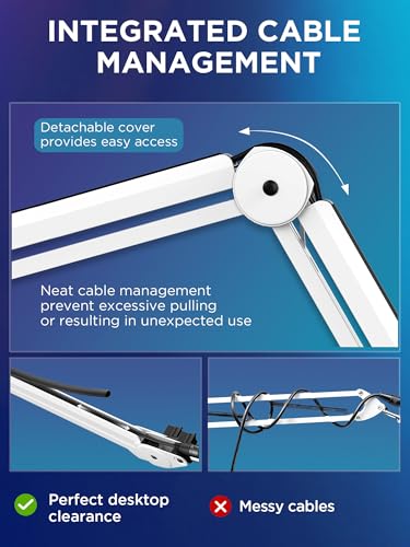 Image of InnoGear Mic Boom Arm Microphone Stand Cable Management for Blue Yeti FIFINE AM8 K669B HyperX QuadCast S SoloCast AT2020 and Other Microphone, White