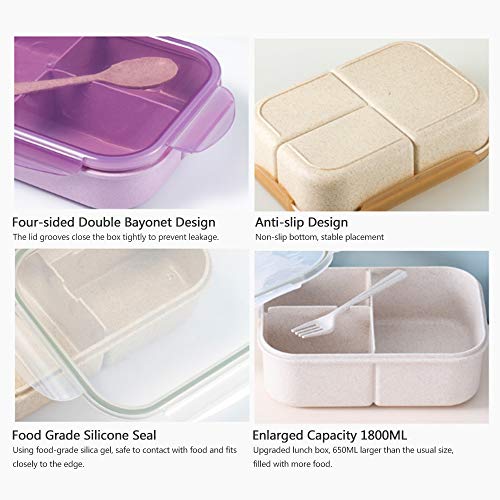 Ajcoflt Merendeira Grelha de Trigo Grande capacidade Três Grades Bento Box Canteen Merendeira para C