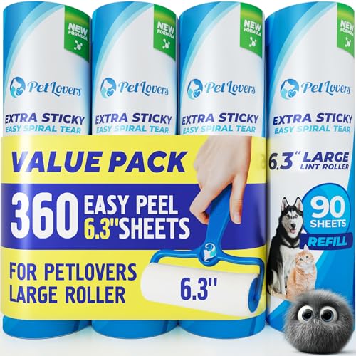 PetLovers 6.3' Extra Sticky Lint Roller 4 Pack of Large Refills Only - No Handle Included...