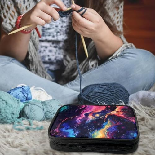 Image of Crochet Hook Case Galaxy Crochet Hook Holder Portable Crochet Hook Storage Bag with Web Pockets Suitable for Crochet Needles /Knitting Accessories