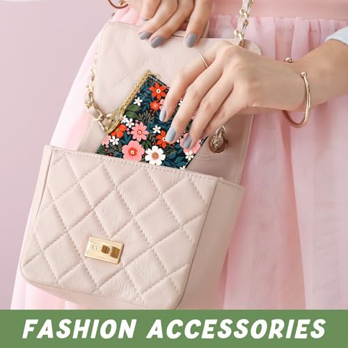 Image of Aiawoxc Credit Card Holder, Small RFID Wallet Slim Leather Card Organizer Case with Zipper and Keychain, Cute Flowers