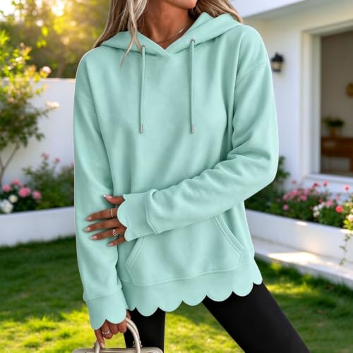 GOSEAGOTOFUN Oversized Hoodies for Women Long Sleeve Scalloped Hem Hoodie Fashion Loose Fit Hooded Sweatshirt Fall Clothes Mint Green Small - image 3