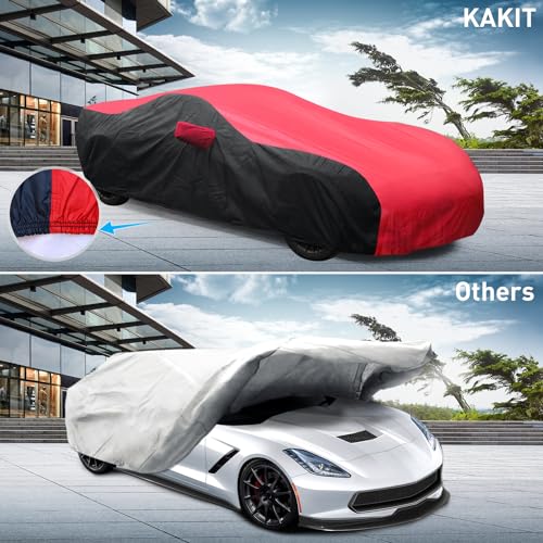 Image of KAKIT Waterproof Car Cover Custom Fit for 2014-2019 C7 Stingray, UV Resistant Fade-Proof Cover for Chevy Corvette, Indoor & Outdoor Use (Red & Black Combo)