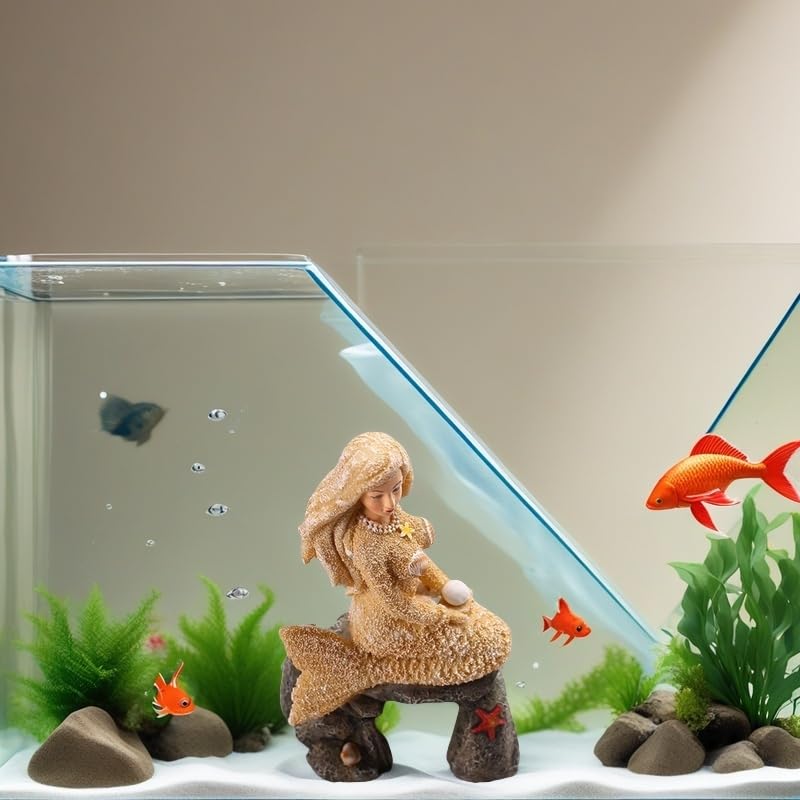 Image of Fish Tanks Decorations, Mermaid Statue ，Mermaid Garden, Fish Tank Decorations, Handicraft Decorations, Mermaid Decorations (Stone Mermaid)