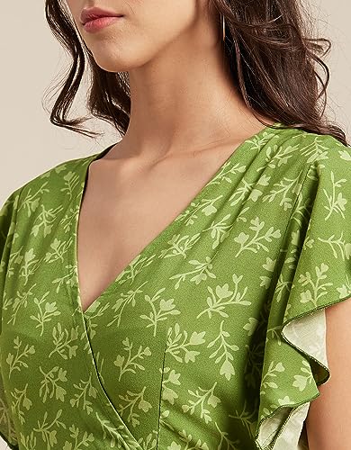 Image of Moomaya Women's Printed Dress, V-Neck, Short Sleeves, Ruffled Midi Summer Dress