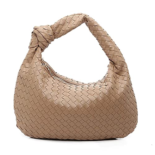 ZIKOO Womens Woven Bag Leather Tote Bag Hobo Knotted Bag Shoulder Bag Satchel Dumpling Handbag for Womenï¼ŒKhaki