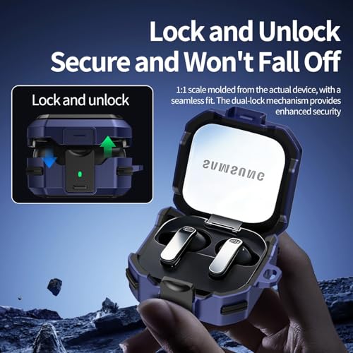 Image of Hybrid Lock Armor Case Cover for Samsung Galaxy Buds 4 and 4 Pro, Rugged, Shockproof with Heavy Duty Carabiner (Navy Blue, Armor with Lock)