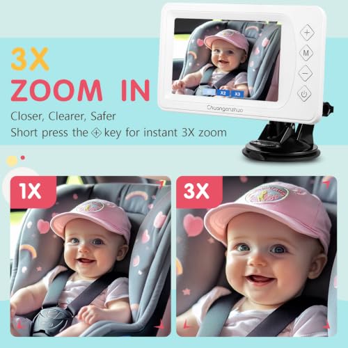 Image of S100P Baby Car Camera with Ultra Night Vision, 5'' HD 1080P IPS Baby Car Monitor with 3X Zoom, Backseat /Carseat /Rear Seat Camera USB, Easy No-Damage Install, Safety for Infants and Pets (5 inch White)
