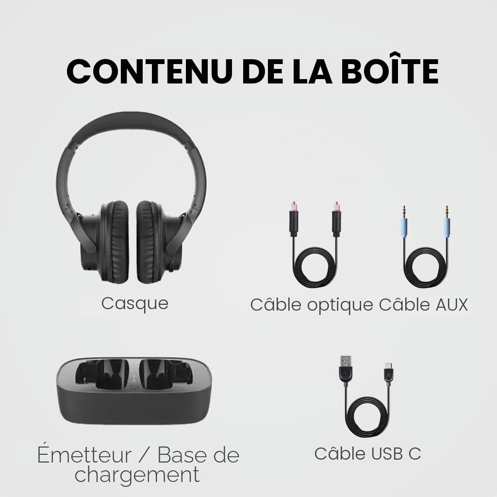 Avantree Ensemble – Casque TV sans Fil Bluetooth pour Regarder la Télévision, Son Clair, Installation Facile, Base de Recharge, 35h Autonomie, Confortable, Compatible avec Optique, AUX et Bluetooth